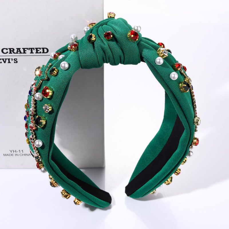 MOLOCH Christmas Headband for Women Beaded Christmas Tree Knotted Headband Red Green Jeweled Crystal Xmas Hairband Headwear Xmas Decorations Hair Accessories Gifts - Image 5